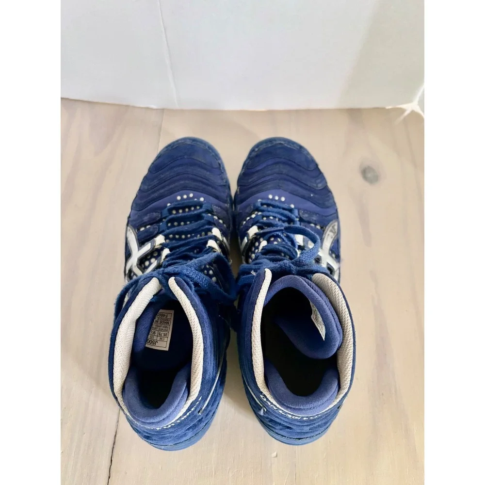 Asics Dan Gable Ultimate Wrestling Shoes Navy Blue Silver J500Y Mens Size 9.5